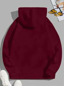 EURMUSE Męska bluza z kapturem, 100% bawełny, z kieszenią i ściągaczem - Burgund - Zobacz 2