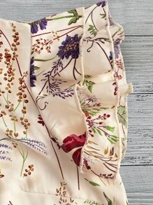 GlowEve Women's Spring/Summer Casual Apricot Base Colorful Floral Print Stand Collar Double Layer Ruffle Sleeve Short Sleeve Blouse