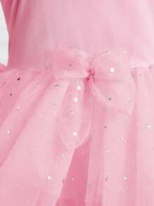 SHEIN 女童粉色无袖紧身芭蕾舞裙，蕾丝短袖芭蕾舞服 - 粉色 - 查看 8