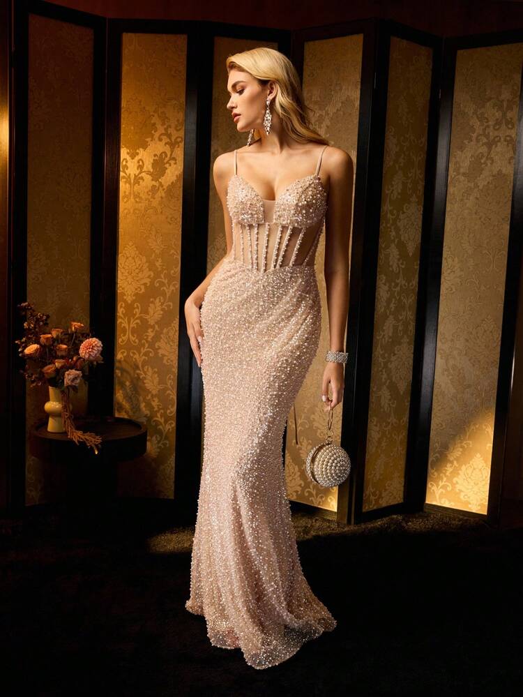 MOTF Soiréza BEADED STRAPS BONED CORSET MERMAID EVENING DRESS