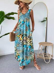 SHEIN LUNE فستان طويل تصميم بسيط عادي للنساء، مناسب للصيف