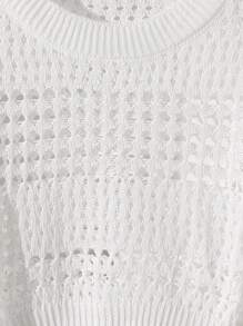 Teen Girl Casual Versatile Solid Color Hollow Knitted Sweater White Cropped Sweater Cropped Sweater White Sweater Knit Top Long Sleeve Crop Top Casual Short Knit Sweater For Teens With Round Neck And Three Quarter Length SleevesEveryday White Semi-Sheer Cropped Pullover For Teen Girls With Tight Hem Detail White Knit Pullover For Teen Girls With Drop Shoulder Sleeves And Semi-Sheer Design Teen Girls Short Knit Pullover With Round Neck And Tight Hem For Everyday Wear Open Knit Sweater White Knit Fall Winter - White - View 4