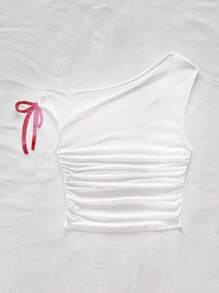 Soleia Maglietta casual da vacanza asimmetrica con arricciatura e lacci, adatta per gite estive