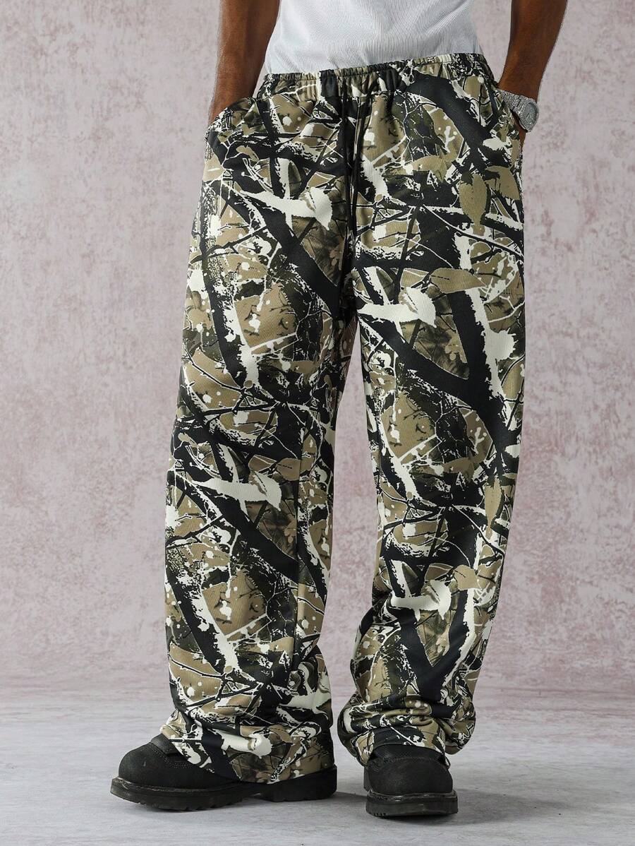 Manfinity EMRG Casual Fashion Outdoor Street Loose Straight-Leg Men Sweatpants Camo Pants Wide Leg Pants Baggy Pants Harajuku Pants Abstract Camo Pants - Khaki - View 1