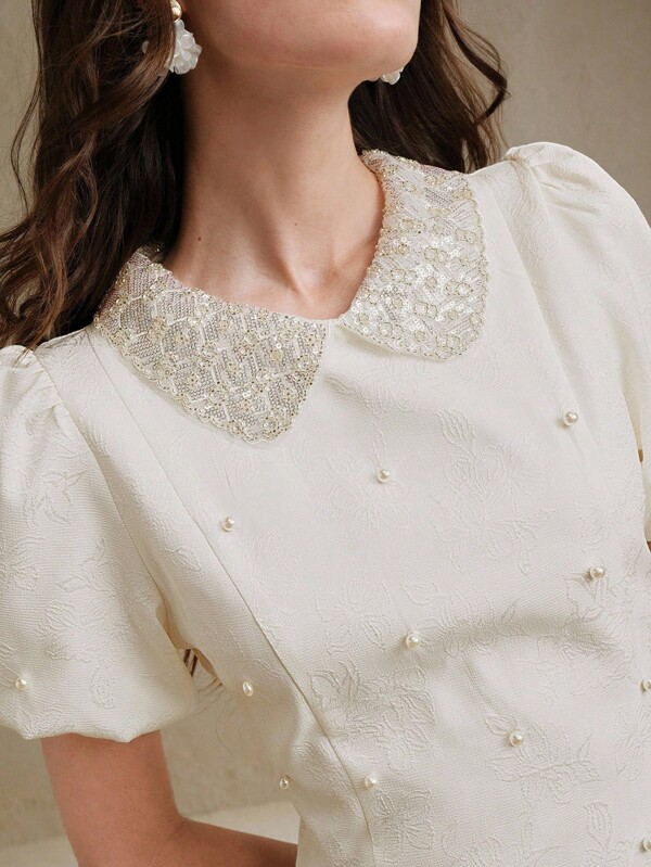 Anewsta Elaire Chic Urban Style Short Dress With Jeweled Collar, Polished Mini Cocktail Party Dress