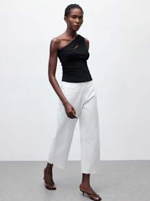 Maija 2025 Summer New Arrivals Black Asymmetric Cutout Hollow Design Asymmetrical Neck Sleeveless Top, Fashion Casual Chic Urban Elegant Romantic Office/Business/Party/Beach/Music Festival/Wedding Guest/Brunch/Retro Street Style/Back To School Autumn, Y2K, Going Out - Black - View 3