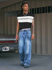 AXEPEAK Fashionable Contrast Color Round Neck Loose Casual Men Tank Tops, Summer - Multicolor - View 5