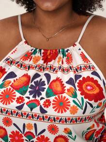 SHEIN LUNE Débardeur ample décontracté à imprimé de plantes tropicales pour femmes grandes tailles, pour tenue de vacances, de voyages, d'aéroport - Multicolore - Voir 1