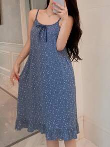 DAZY Ditsy Floral Ruffle Hands 女士吊带裙，夏季睡衣 - 藍色 - 查看 6