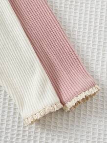 Cozy Pixies 4pcs/Set Baju Bayi Perempuan Rajut Warna Polos Lembut Leher Bulat Lengan Panjang Atasan dan Celana Panjang Pinggang Elastis Set Bayi Perempuan Bergaris Hangat - Aprikot - View 6