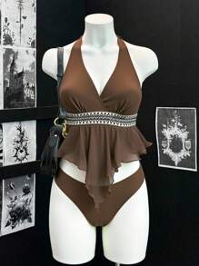 EgrlEra Áo bikini dây hở vai gợi cảm Boho DivaQ dành cho nữ - Cà phê nâu - Xem 3