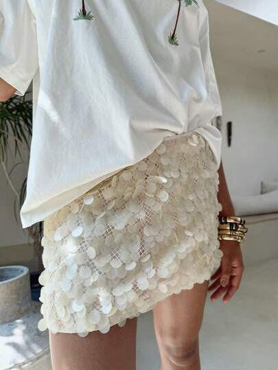 AiiRZ Sparkly Sequin Mini Skirt Festival Party Evening Occasion Wear Shimmer Glitter Dancing Club Night Clubwear Holiday Celebration Skirt