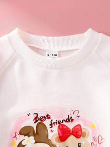 SHEIN Persoplay Kids Felpa da ragazza con collo tondo e maniche a raglan, con stampa digitale carina per uso quotidiano, adatta per l'autunno
