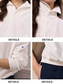 Briarwyn Abbigliamento da donna autunnale, capi per il ritorno a scuola, stile "old money" per donne, camicia con collo alto e bottoni tutta bianca