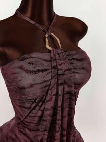 Amplova 复古 Fierce Street Catwalk 虎纹印花修身无袖迷你连衣裙（夏季） - 紫色 - 查看 6