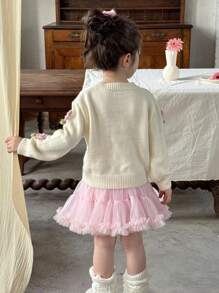 LMoss Kids Gestrickter Kardigan mit 3D-Blumen für Kleine Mädchen, Lässig leook