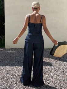 DAZY 女式宽松牛仔连体裤，夏季 - 藍色 - 查看 5