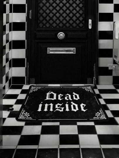 Goth 1 pieza Felpudo de puerta impreso en blanco y negro con estilo gótico, resistente a la suciedad y antideslizante, adecuado para baño, habitación, entrada, decoración del hogar