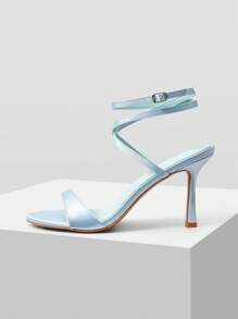 MOTF PREMIUM 踝带PU皮革高跟凉鞋 - 藍色 - 查看 2