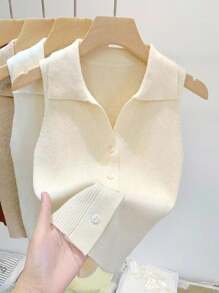 Franclia Bluză tricotată cu guler înalt, casual, versatilă, pentru naveta zilnică, potrivită pentru toate nevoile - Bej - Vizualizare 1