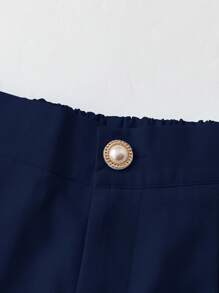 GlowEve 全新女式褶皱 A 字型前拉链后松紧腰修身休闲优雅中腰短裤 - 藏蓝色 - 查看 3