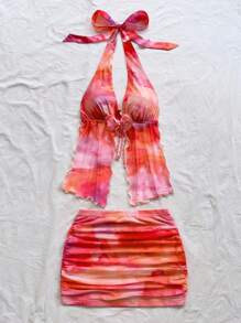 SHEIN x Eduarda Gutierrez Soleia 女士复古扎染花卉印花套装 - 彩色 - 查看 3