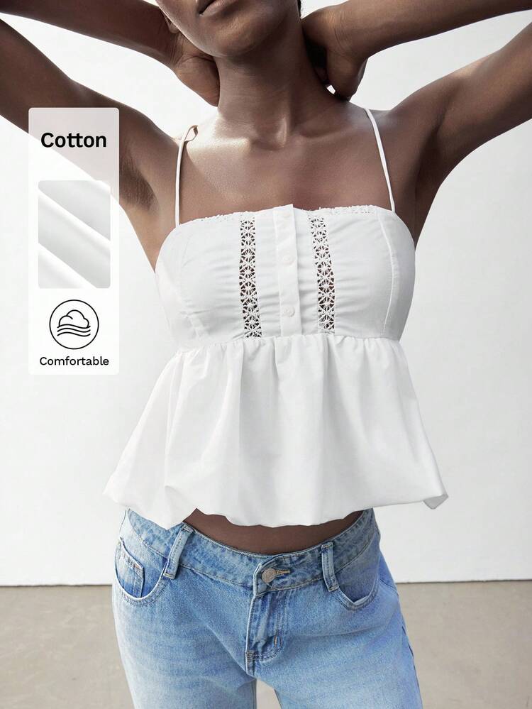 SHEIN Maija 2025 Summer New Lace Trimmed Ruffled Hem Adjustable Strap Vacation Casual Romantic Urban Resort Dress, Suitable For Outdoor Gathering, Wedding Guest, Graduation, Beach, Boho, Isla Ibiza Resort Style, Summer Festival Vibes