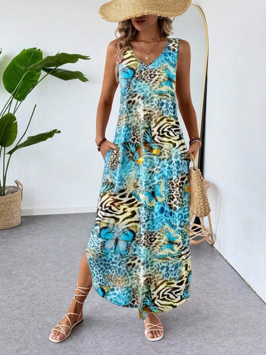 SHEIN LUNE فستان طويل تصميم بسيط عادي للنساء، مناسب للصيف