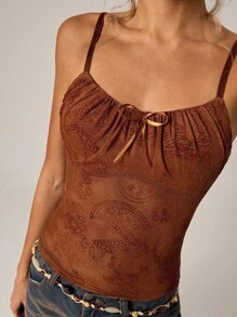 SHEIN Forever 21 橙色印花图案背心万圣节秋季女士外出上衣女士上衣西部装女士乡村音乐会 Y2k 上衣可爱上衣俱乐部紧身胸衣上衣音乐会朋克辣妹街头服饰俱乐部 - 棕色 - 查看 3