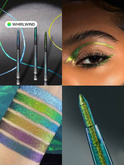 Chroma Zone Multichrome Gel Liner-Whirlwind 3 Colors Shiny Ultra Pigmented High Shine Finish Eyeliner Gel Waterproof And Sweat-Proof No Smudge Gold Yellow Multi-Use Smooth Liner Eyeliner Brand Beauty Makeup Face Paint Cosmetic For Women Girls Perfect For Fall Winter Ideal For Y2K Fancy Fashion Suitable For Birthday Christmas Present Party Ready Best Color