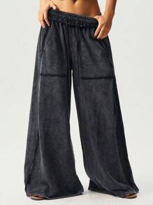Bohemela 大码休闲水洗复古阔腿裤 - 深灰色 - 查看 2