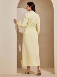 Graceveil Elegant Yellow Long Dress With Raglan Sleeves And Button-Up Design For Women - Yellow - View 2
