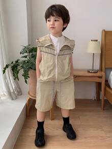 Hapijoa Kids Fall Outfit, Toddler Boys Jacket Set - Khaki - View 2