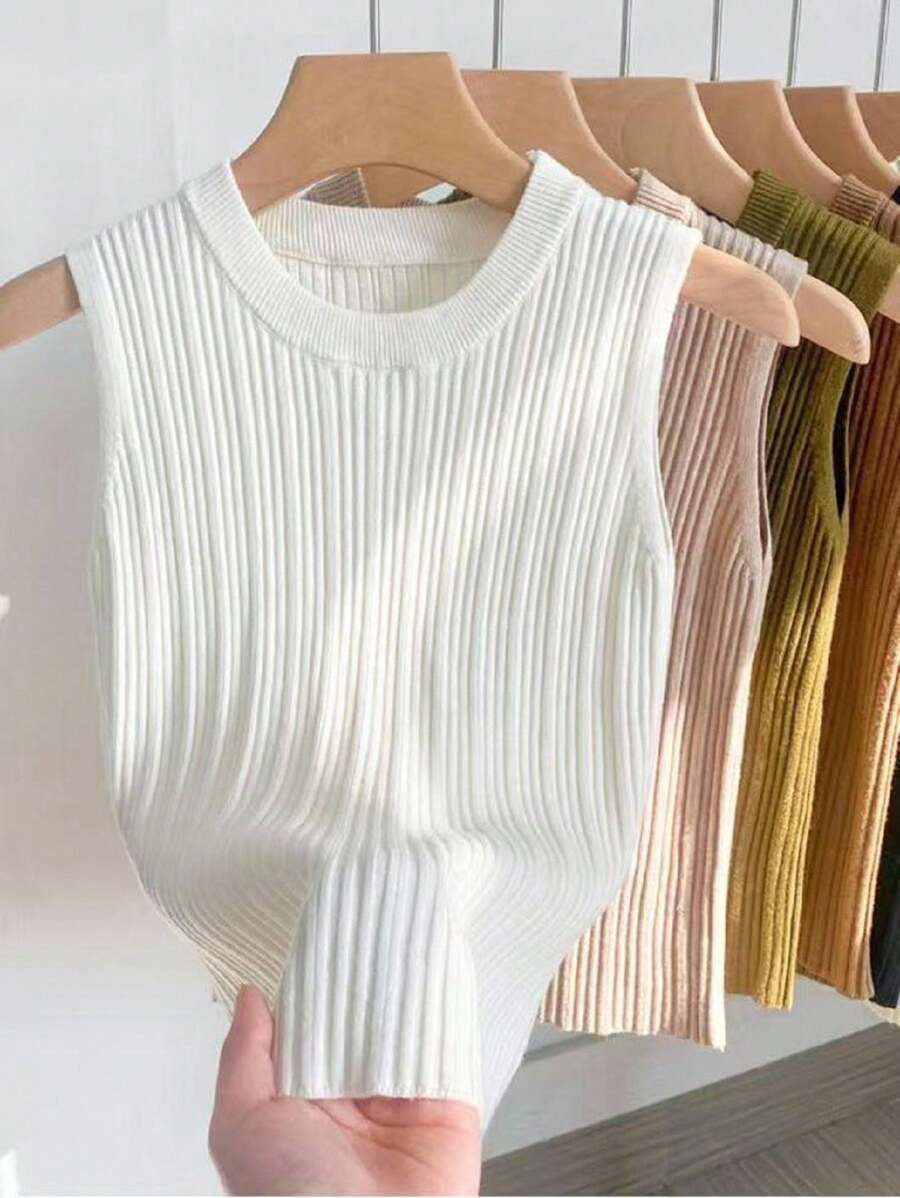 Chiquease Áo hai dây cổ tròn thời trang tối giản, vừa vặn dành cho nữ, đa năng khi đi làm - trắng - Xem 1