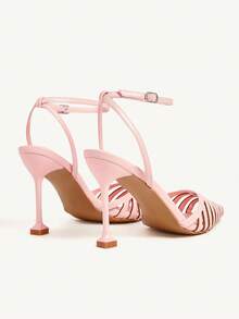 CUCCOO CHICEST 女士尖头镂空设计细高跟鞋，优雅性感时尚通勤浅粉色仿皮高跟鞋一脚蹬浅口鞋，适合下午茶、约会、派对、工作场所，用途广泛 - 粉色 - 查看 11