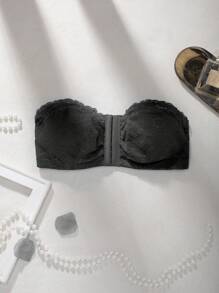 Lace Wireless Front Closure Strapless Bralette - Black - View 6
