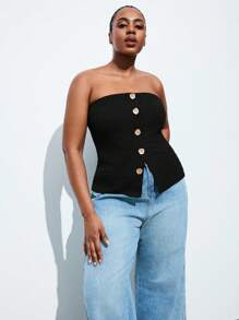 Maija Plus Size Casual Black Knitted Strapless Top With Gold Button Details For Women Plus Size Plus Size Tube Tops Curve Tube Top Strapless Tops Plus Size Strapless Top Tube Top Fall Women Clothesback To School Clothes Homecoming Modest Vintage Clothes Women Old Money Teacher Outfits For Women Going Out Tops Women Business Casual Woman Fall Clothes Plus Size Date Night Outfits Women Business Casual Woman Curve, Christmas Women's Clothing