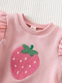 Cozy Pixies 2件套女婴草莓图案柔软针织圆领长袖运动衫和松紧腰裤套装 - 彩色 - 查看 4