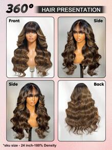 ALL READY WIG Pre Everything 13x4 Human Hair Lace Frontal Wig Fluffy Natural Loose Wave Wig With Curtain Bangs With Drawstring FB30 Balayage Highlights Effortlessly Chic Vibe Layers Frame Face Pre Cut Pre Bleached Pre Plucked Magic Ear Tab Friendly To All Head - SNATURAL/30 - View 2