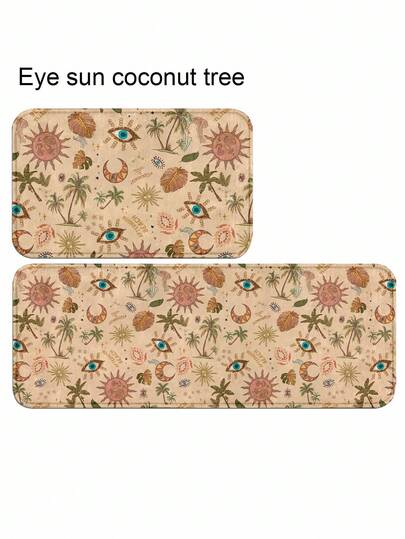 ROMWE 1pc Eye Sun Palm Kitchen Rug - Non-Slip Absorbent Floor Mat, Tropical Goth Cottagecore Decor For Kitchen, Entryway & Balcony, Easy Clean Waterproof Backing, Anti-Fatty Pad,Home Decor, Halloween