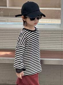 DAZY Toddler Boys' Casual Loose Fit Striped Round Neck Long Sleeve T-Shirt, Cool For Autumn