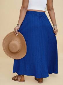 Travachic Falda casual de talla grande para mujer, de cintura elástica, unicolor simple, con abertura alta, para vacaciones