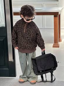 Dazy Kids Toddler Boys' Loose Fit Leopard Print Collar Sweatshirt, Casual Autumn