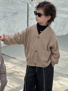 Dazy Kids Toddler Boys' Loose V-Neck Cardigan Jacket, Casual Textured Fabric, Autumn