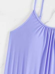 Swim Lushoire Solid Color Spaghetti Strap Tankini Swimsuit Set For Vacation And Beach For Summer - Purple - View 5