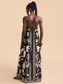 Travachic Elegant Black Spaghetti Strap Maxi Dress With Stylish Textured Details And Regular Fit African Dress Geometric Print Dress African Print Dress Black And White Dress Beaded Strap Dress, Bohemian Outfits, Ibiza Outfits, Western Style - Black - View 3