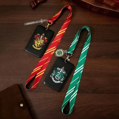 HARRY POTTER X SHEIN 1pc Logo Printed Card Holder With Lanyard, Can Hold 2 Cards