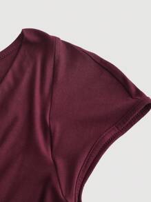 SHEIN MOD Elegant Scoop Neck Ruched Slim Fit Burgundy T-Shirt, Summer,Burgundy Cowl Neck Top For Wedding Guest Party, Soft Stretch Knit Fabric, Quiet Luxury Old Money Style, Slim Fit Draped Short Sleeve Top, Elegant Cocktail Party Outfit For Reception, Date Night, Holiday Gathering, Formal Evening Wear - Burgundy - View 4