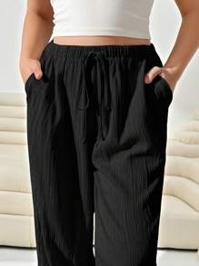 SHEIN EZwear Women's Plus Size Loose Apricot Wide-Leg Woven Pants