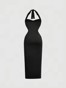 SHEIN MOD Robe longue pour femmes avec nœud au cou et décoration papillon en métal